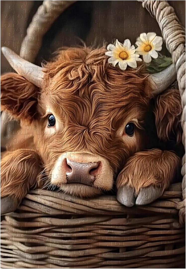 Great Jigsaw Puzzles for Adults 300 Pieces Highland Cow Puzzles for Adults Toys Gift Family Decoration Kids Puzzle (15"x10"-300PCS)