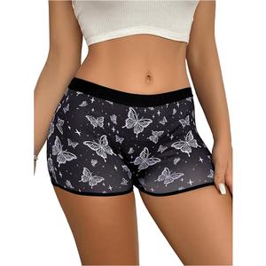 WDIRARA Women's Cute Graphic Boyshorts Boxer Briefs Mid Waist Seamless Underwear for Teen Girls Black Medium
