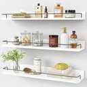 Forbena Floating Shelves for Wall 24 Inches Long, Modern White Wall Shelving Unit for Bedroom, Wood Hanging Shelf for Kitchen Bathroom Living Room Office Organizers and Storage (White and Grey)