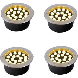 18W Outdoor Ground Lights,Diameter 8 inches,Waterproof IP67 Landscape Light,Warm White 3000K,High Voltage 110V 120V Pathway Lighting for Well,Walkway,Sidewalk,Garden,Yard,Deck,Pack of 4