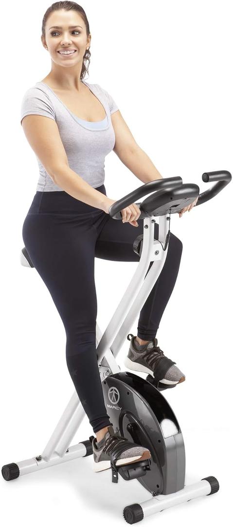 Marcy Foldable Upright Exercise Bike with Adjustable Resistance for Cardio Workout & Strength Training