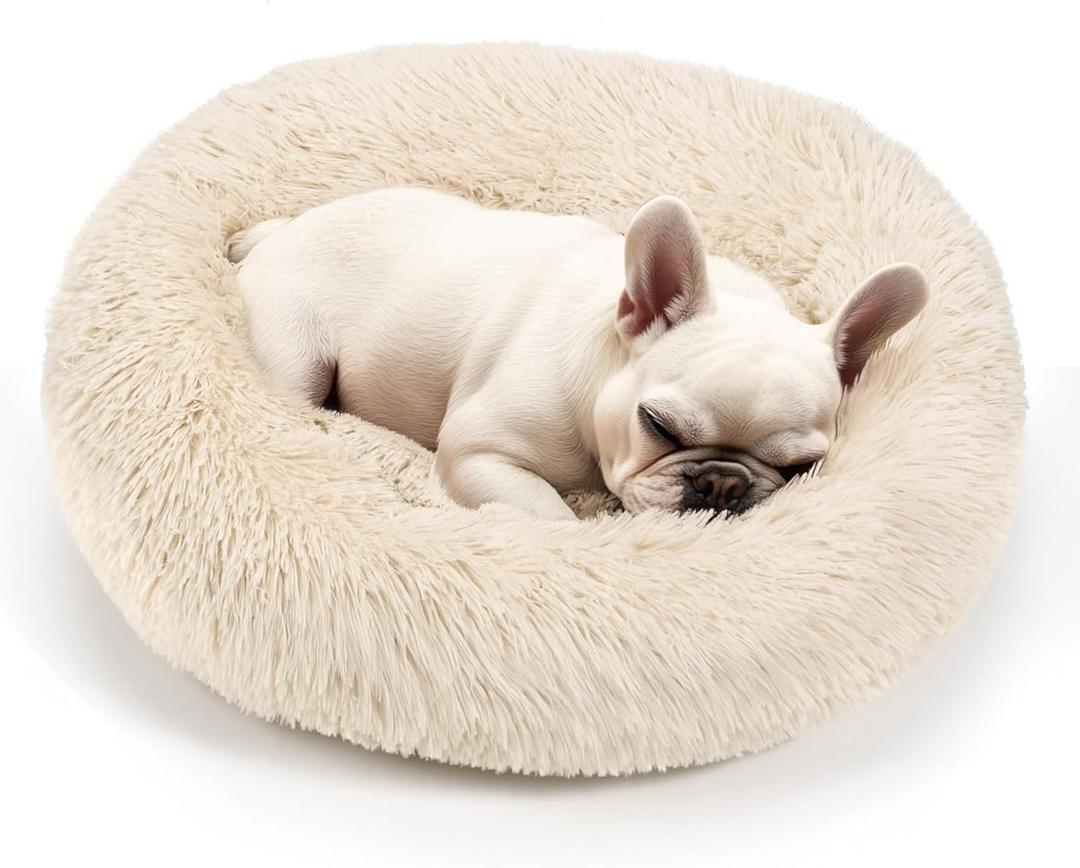 Hoewina Dog & Cat Bed for Indoor Cats, 20in Calming Donut Bed for Puppy and Kitten, Washable Round Fluffy Pet Bed for Small Medium Dogs and Cats (Light Grey)