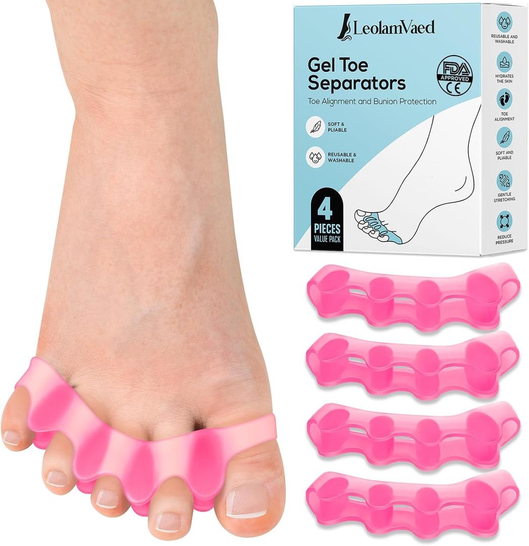 (4 Pieces) Reusable Toe Separators & Toe Spacers for Feet Men and Women, Fast Pain Relief from Hammer Toe & Bunions, Medical Grade Gel Hammer Toe Corrector Straightener for Walking, Running & Yoga 3.98