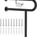 Toilet Support Rail w/Toilet Paper Holder 24x28 Inch, ZUEXT Wall to Floor Matte Black Anti-Slip Handicap Grab Bar for Bathroom, Stainless Steel Safety handrails with Leg for Elderly Disabled Pregnant