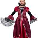 IKALI Girls Vampire Costume Outfit, Kids Princess Fancy Dress Up Gown for Halloween Party, Size: 10-12Y