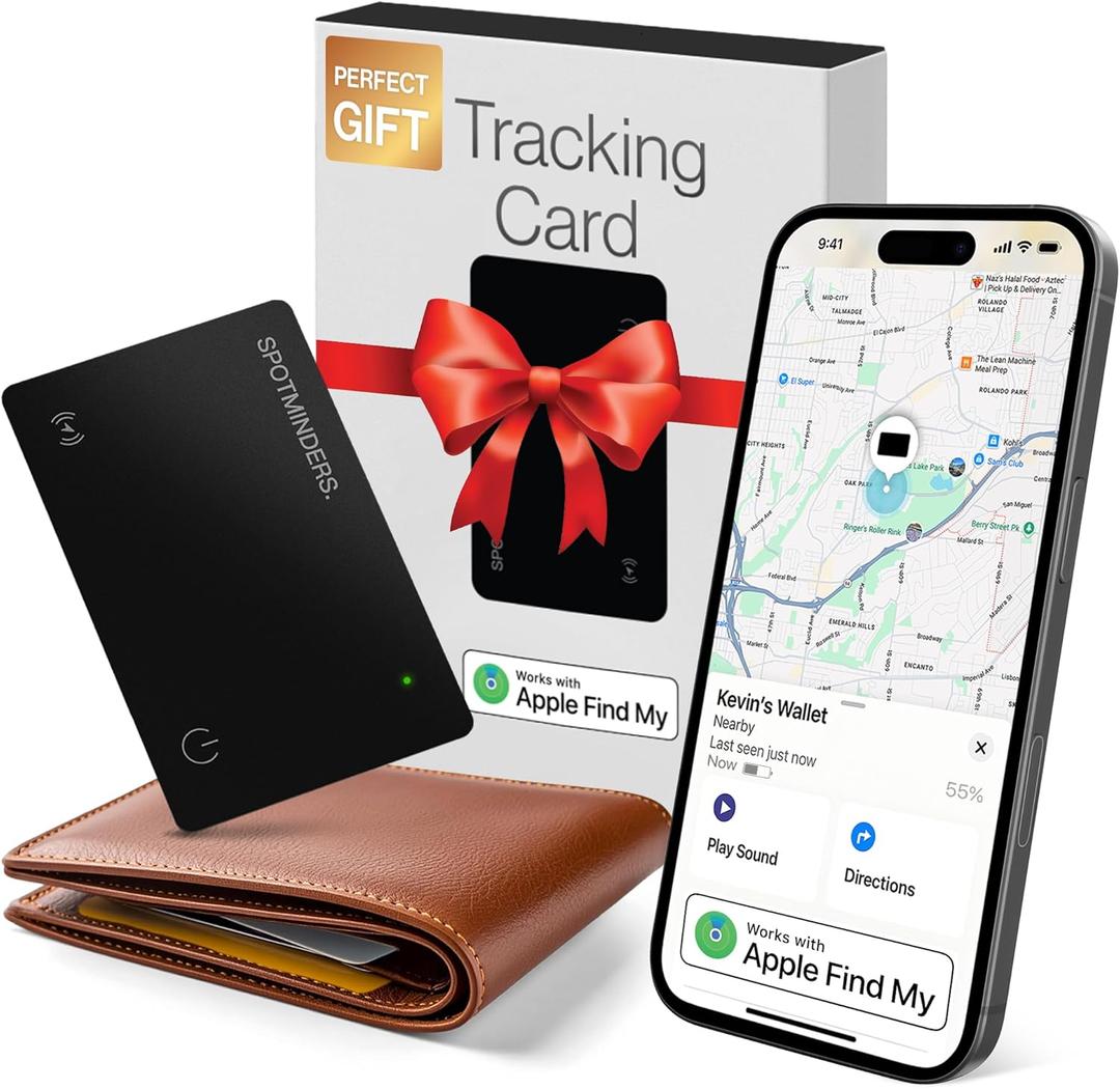 SPOTMINDERS Husband Valentine's Day Gifts for Him Apple MFi Certified Wallet Tracker Works with Apple Find My Tracking Card for Wallet Card Rechargeable IP68 0.07in Slim iPhone Item Finder for Luggage (Black (Pack of 1)