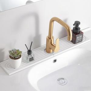 24'' Longer Faucet Mat for Kitchen Sink [Diatomite Stone Super Fast Drying] Stone Faucet Mat for Kitchen Sink Splash Guard Sink Stone Quick Dry around Faucet Stone Drying Mat Bathroom Quick Drying Mat (23.7" x 4", White)