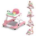 Baby Walker with Wheels, 5 in 1 Walker for Baby Boy Girl 6-12 Months with Bouncer, Music and Lights Baby Jumper Activity Center, Adjustable Height Speed, Push Walker for Ages 6-18 Months Toddler (Pink)