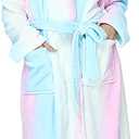 RONGTAI Womens Bathrobe Ladies Fleece Plush Warm Long Robes Fleece Nightgown Sleepwear (Small, Rainbow)