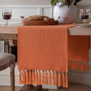 ZeeMart Burnt Orange Table Runners 60 Inches Long, Burlap Linen Style Rustic Farmhouse Fall Table Runner, Boho Woven Dining Table Runner, 13x60 Inches, Harvest Pumpkin