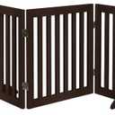 unipaws 24”H Free Standing Pet Gate for Dogs and Cats, Wooden Dog Gates for Doorway, Stairs, Dog Room Divider, Step Over Foldable Pet Fence for The House, Expandable Barrier, Indoor Use, Espresso