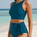 Aqua Eve Women High Waisted Bikini Set Racerback Swimsuit Two Piece Bathing Suit High Neck Swimwear (Blue, M)