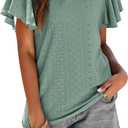 Women's T-Shirts Loose Fit Crew Neck Eyelet Short Sleeve Summer Casual Basic Tops (Green, M)