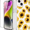 GiiKa for iPhone 14 Case with Screen Protector, 6.1" Clear Full Body Shockproof Protective Floral Girls Women Hard Case with TPU Bumper Cover Phone Case for iPhone 14, Sunflowers