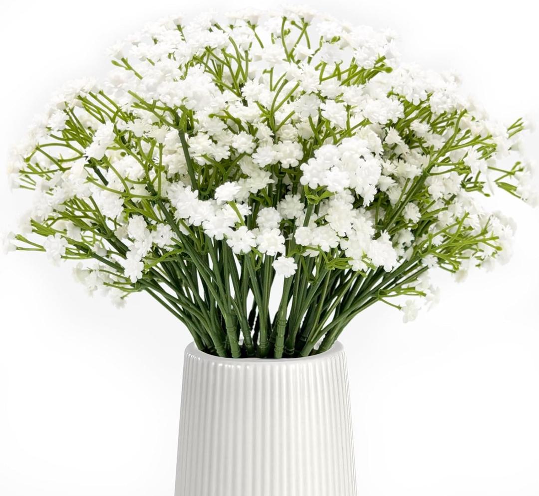 24PCS Realistic Artificial Babys Breath Flowers - Gypsophila Bouquet for Wedding, Party, Home Decoration | Anti-Shedding, 11 Inch, White Faux Flowers