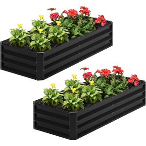 2PCS 4x2x1FT Galvanized Raised Garden Bed,Planter Raised Beds-Metal Garden Box,Large Plant for Outdoor Planting, Vegetables BedFlower,herb-Black