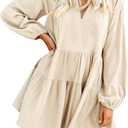 FANCYINN Cute Shift Tunic Dress for Women Ruffle Swing Babydoll Mini Long Sleevee Dress with Pockets (X-Large)
