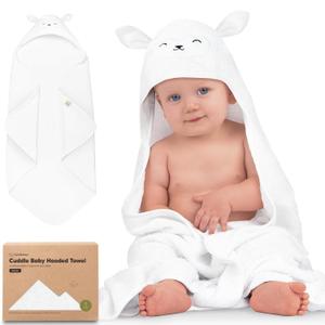 KeaBabies Hooded Baby Towel for Newborn - Viscose Derived from Bamboo Large Baby Bath Towels with Hood for Boys, Girls, Toddler, Extra Absorbent & Soft Newborn Bath Essentials (Lamb) (Regular 35x35)