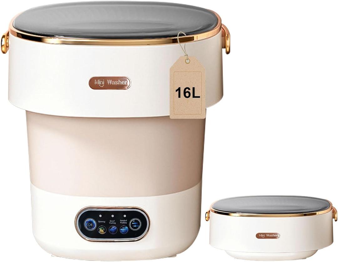 Portable Washing Machine, Mini Washer 16L Upgraded With Spin Basket, Small Clothes Folding Washing Machine Of Underwear, Baby And Small Clothes, Suitable For Home Apartments Dormitories, Hotels Beige