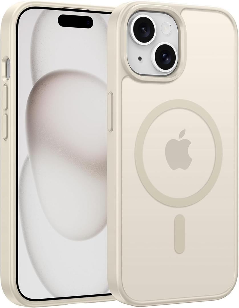 FNTCASE for iPhone 15 Case: for iPhone 14 & iPhone 13 Case | Magnetic Frosted Translucent Slim Shockproof Cell Phone Cover | Military Grade Protection Drop Proof Tough Protective Cases - OffWhite