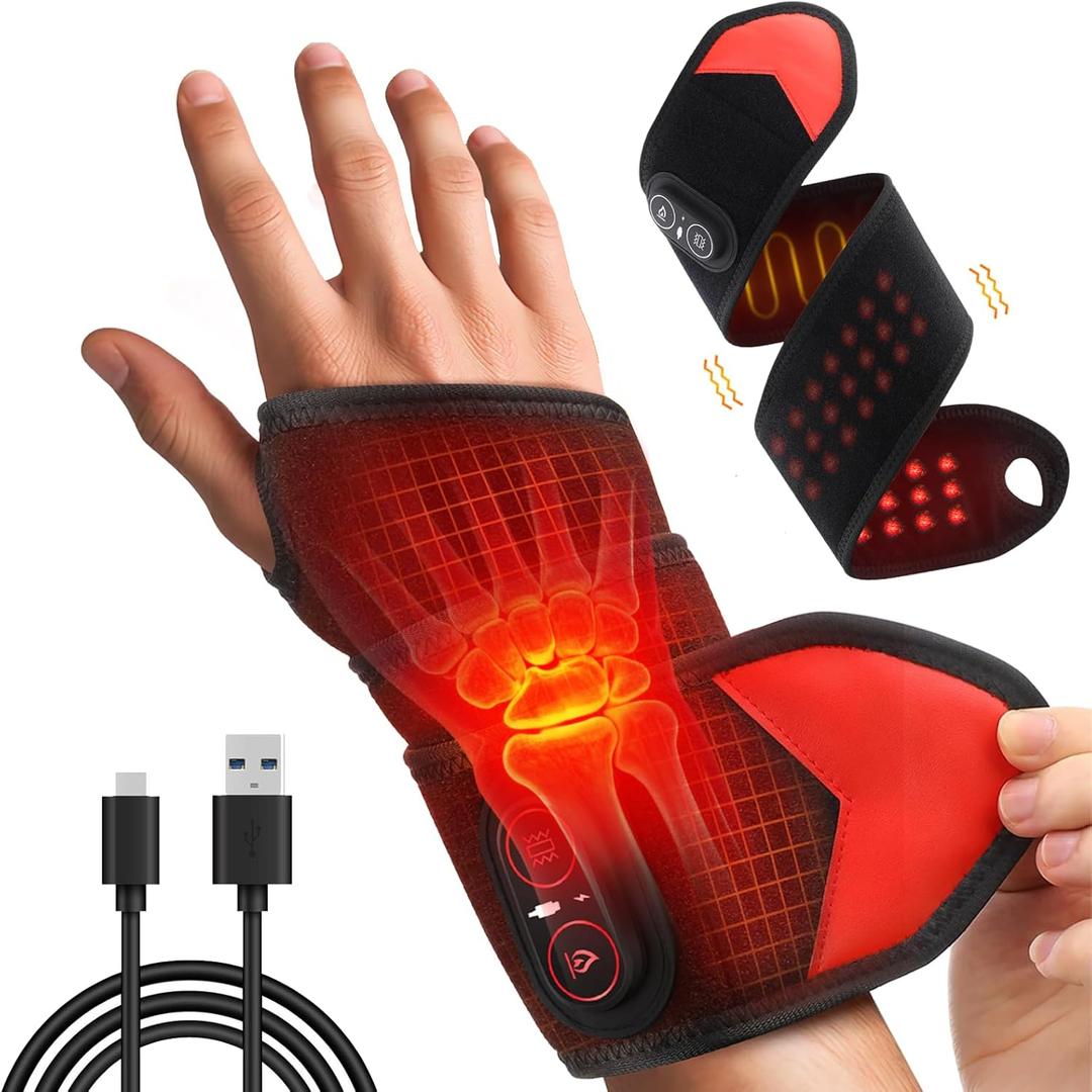 Red Light Therapy Wrist Heating Pad, 36 LED Beads & 3000mAh Battery, Cordless Rechargeable Heated Wrist Wrap with Vibration, 3 Heat Levels, for Daily Comfort, Post-Workout & Gift