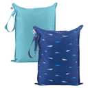 Tiny Twinkle Mess Proof Wet Bags | 2-Pack Reusable Waterproof Wet Bags for Swimsuits | Baby Clothes | Travel & Diaper Bag (Ocean)