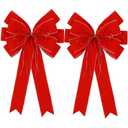 2 Pack Red Christmas Bows Outdoor Decorations,12”x20” Large Velvet Wreath Bow with Glitter String Gold Edge for Xmas Tree Topper Home Front Door Decor