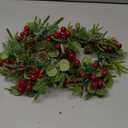 Lyrow 8Pcs Christmas Candle Rings Wreath Xmas Kitches Cabinet Mini Wreath Artificial Berries Snow