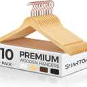 Smartor Wooden Hangers 10 Pack, Solid Wood Coat Hanger for Closet, Heavy Duty Wood Hangers for Suits, Shirts, Dresses, with 360 Rose Gold Hook, Non Slip Pant Bar, Natural