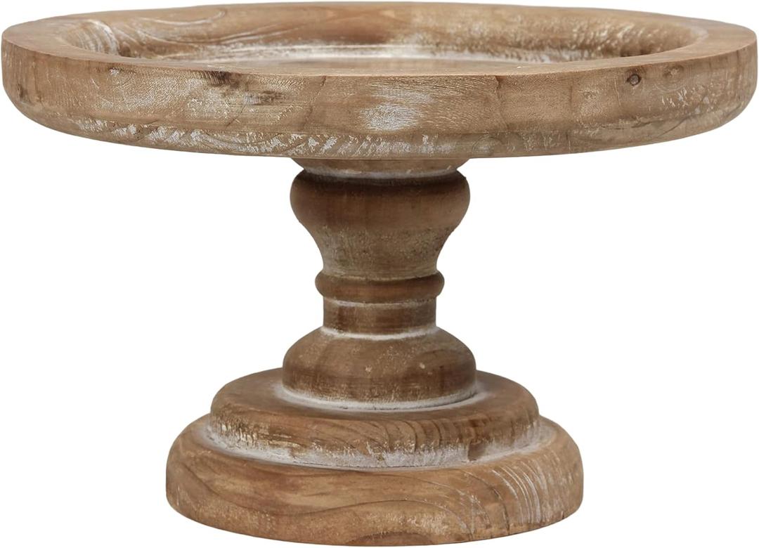 SOFE 11" Rustic Cake Stand, Round Vintage Cup Cake Stand, Natural Wood Cake Stand with Pedestal Dessert Display, Farmhouse Cake Holder Perfect for Weddings, Birthdays and Country Decor (10.6" x 10.6" x 6.7", Brown)