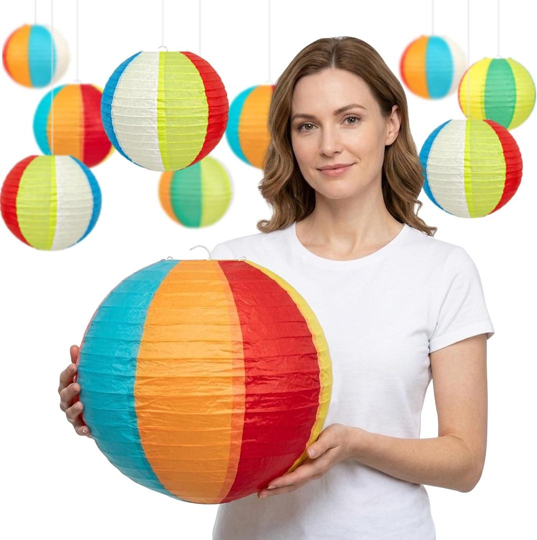 Beach Ball Paper Lanterns, 10-Pc 12 Inch Large Summer Hanging Decorations