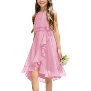 Kids A-Line Halter Neck Chiffon Junior Bridesmaid Dresses Fancy Girl Dress Wedding Elegant Party Gown 5-14 Years