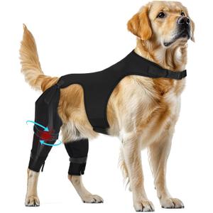 Supet Dog Rear Leg Sleeve to Stop Licking- Potty-Friendly for TPLO ACL Surgery Leg Injuries, Chew Resistant Washable Recovery Sleeve, for Male and Female Pets (S) (Matte Black)
