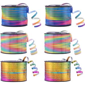 100 Yards Curling Ribbon-Balloon 6PCS Ribbon-Balloon String for Art&Craft Decor,Gift Wrapping,Ribbons and Bows for Christmas New Year Birthday Gifts Supplies