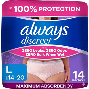 Always Discreet Overnight Adult Incontinence & Postpartum Bladder Leak Underwear for Women, Disposable, Small/Medium, 48 Count