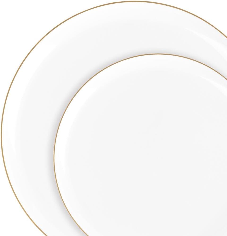 Edge White Gold Rim Plates, 8.6 Inch, Case of 120 (12 packs x 10)