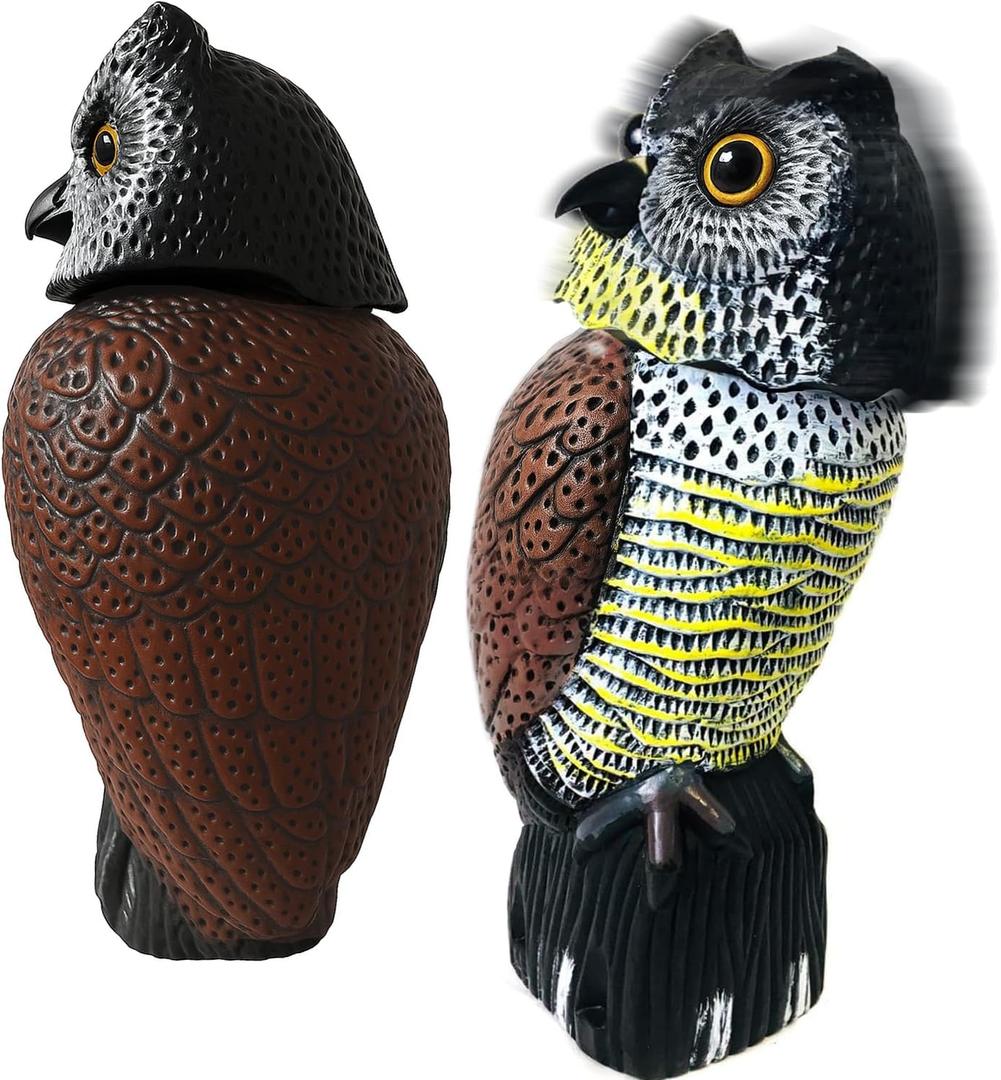 GiftExpress 16" Large Owl Decoy with Rotating Head  Realistic Garden Statue Bird & Squirrel Deterrent, Life-Size Predator Scarecrow for Outdoor Yard & Garden Protection