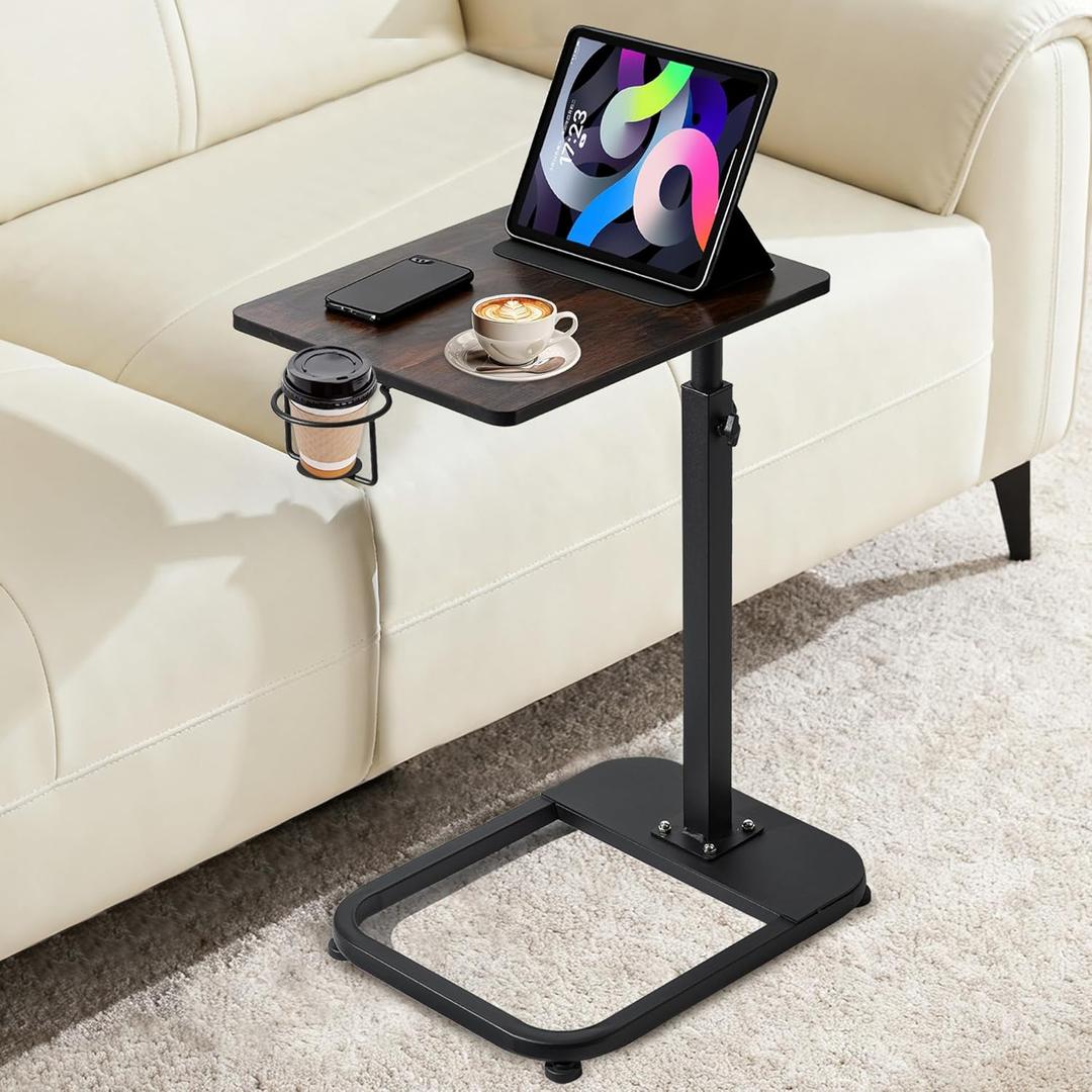 Facka Adjustable TV Tray Table with Rounded Metal Corners, CShaped Snack Table for Couch, Sofa, Bed or Chair, Small Space Side Table for Eating, Dinner, or Laptop Use