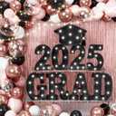 2025 Graduation Decorations, 79 PCS Graduation Party Supplies with 9 LED Marquee Light Up Letter Sign "GRAD 2025" & Cap, Balloons for Outdoor Indoor Room Wall Table Grad Decor - Black Pink Rose Gold