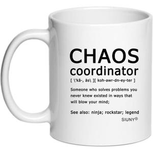 SIUNY Chaos Coordinator Mug - Chaos Coordinator Gifts for Men Coffee Mugs -Thank You Gifts for Women, Boss, Coworker, Manager, Office, Teacher, Nurse, Mom (CHAOS)
