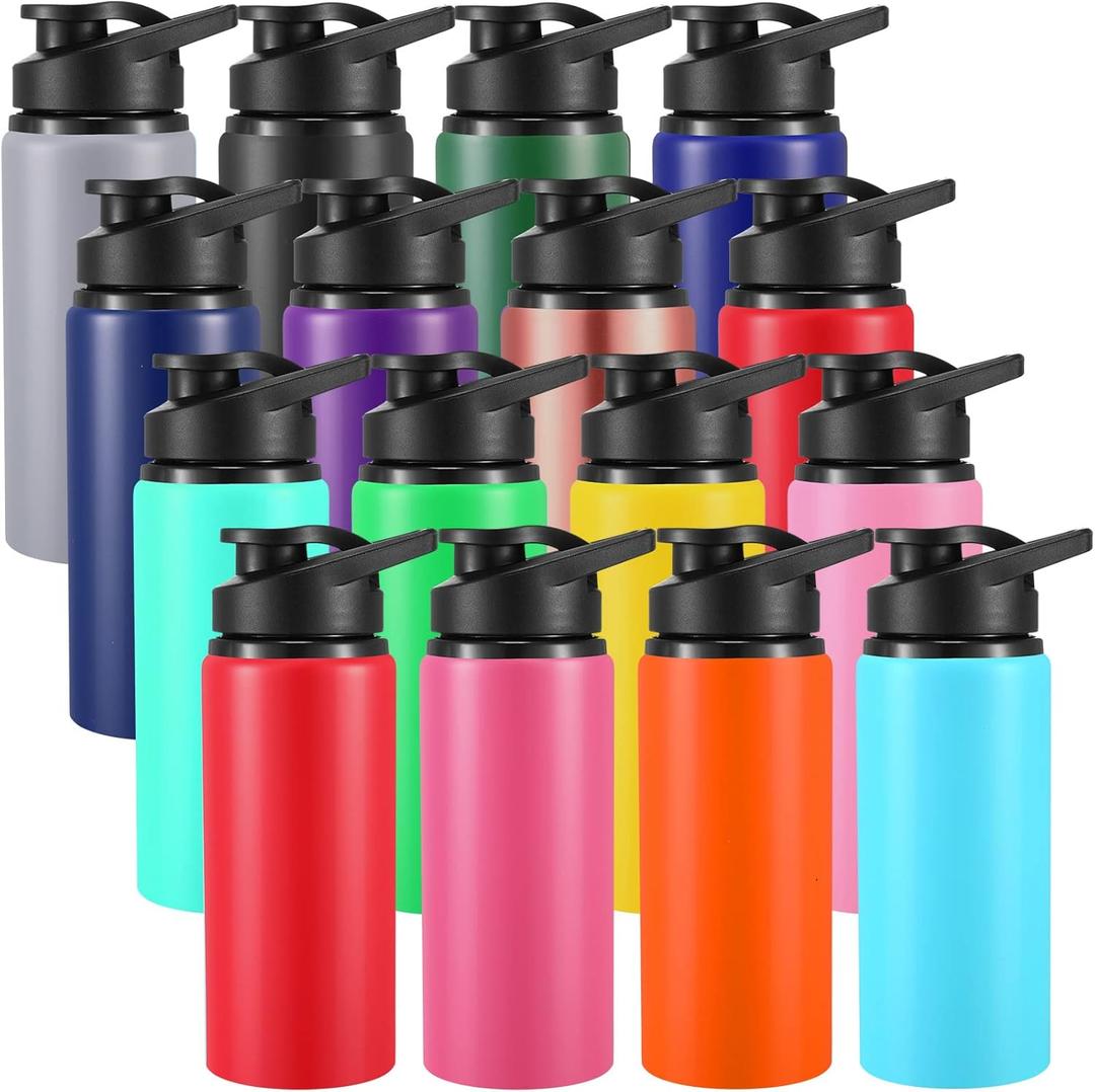 Yinder 16 Pcs Aluminum Water Bottle Bulk Multicolor Reusable Sports Bottle with Snap Lids Multipack Vacuum Water Flask for Travel Camping, Picnics, Gym, Hiking, Cycling, Fishing(Assorted Color,20 oz)