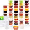 50 Pcs Condiment Containers with Lids, Disposable Small Snack Containers,Portion Cups Reusable PlasticSalad Dressing Container for Leakproof to go Sauce, Sampling, Travel Snack (1.7 OZ)