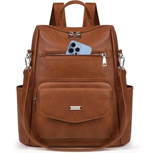 RAINSMORE Convertible Backpack Purse for Women Designer PU Leather Backpack Purse Waterproof Women's Fashion Backpack Handbags 13.3 Inch Anti Theft Crossbody Shoulder Bag for Work Travel College Brown