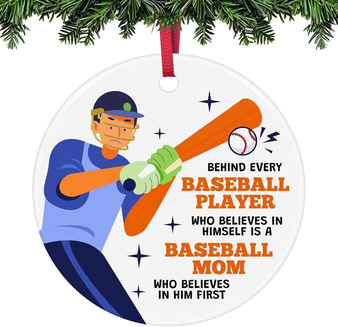 Baseball Ornament for Christmas Tree Baseball Mom Lovers Team Players Coach Mother Gift for Women Appreciation Thank You Mother Christmas Ceramic Hanging Ornaments for Home Office Decor