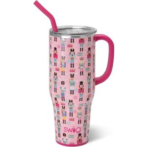 Swig Life 40oz Mega Mug, 40 oz Tumbler with Handle and Straw, Cup Holder Friendly, Dishwasher Safe, Extra Large Insulated Tumbler, Stainless Steel (Pink Nutcracker)