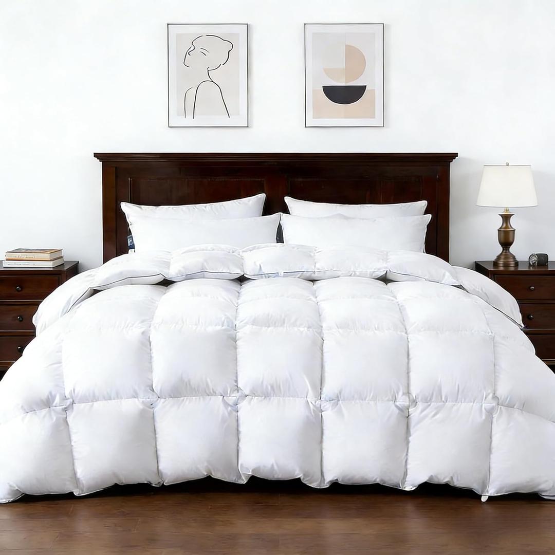 Feather Down Fiber Comforters Twin Size,Premium Ultra-Soft Breathable Comforter High Fill Power White Duvet Insert,All Season Hotel Luxury Bedding Comforters 8 Corner & Center Loops,Baffle Box Design