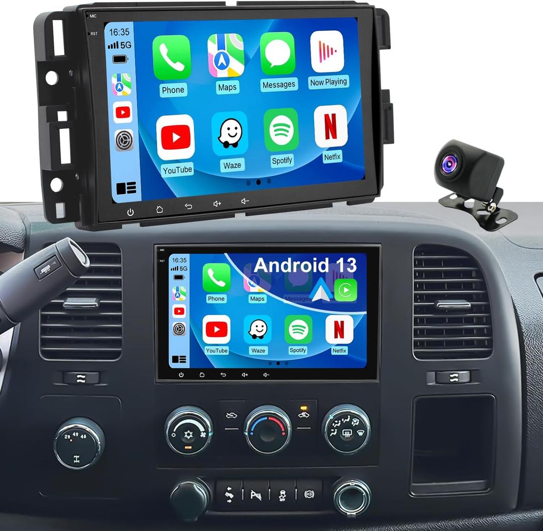 Car Radio for GMC Sierra 1500/2500/3500 2007-2013, Chevrolet Chevy Silverado 1500/2500/3500 2007-2013, Yukon 2007-2014, Impala 2007-2013, 8'' Carplay Touch Screen Android Auto Stereo, GPS FM BT Camera