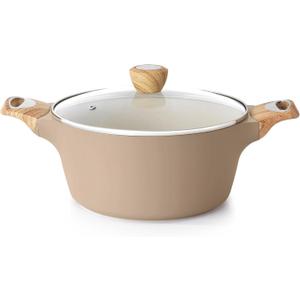 SENSARTE Ceramic Nonstick Stock Pot with Lid, 2.6/4.5/6.6/8.5/11 QT Soup Pot Casserole Pot, Non-toxic Healthy Pasta Pot, Large Cooking Pot Stew Pot, Induction Compatible, PFOA PFAS PTFE Free, Taupe, 4.5 Quarts