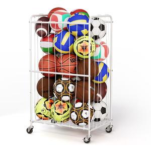 YKDIRECT 210L Rolling Ball Organizer with Locking Wheels - Large Sports Storage Basket for Basketball Soccer Football Volleyball, Steel Garage Equipment Cart with Elastic Rope for Household Storage