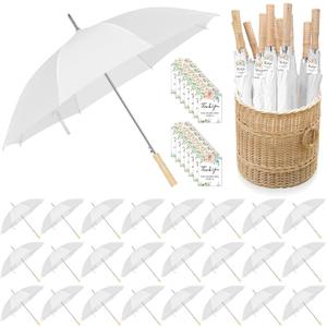 24 Pcs Wedding Umbrellas Bulk, 41 Inch Wedding Stick Umbrellas with Wooden Handle Large Canopy Windproof Rain for Bride Groom Bridal Shower Party Decor (white)